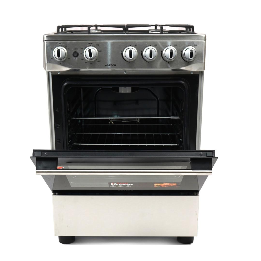 CUISINIERE ASTECH 4FEUX 60X60+FOUR A GAZ FULL OPTION GRIS G