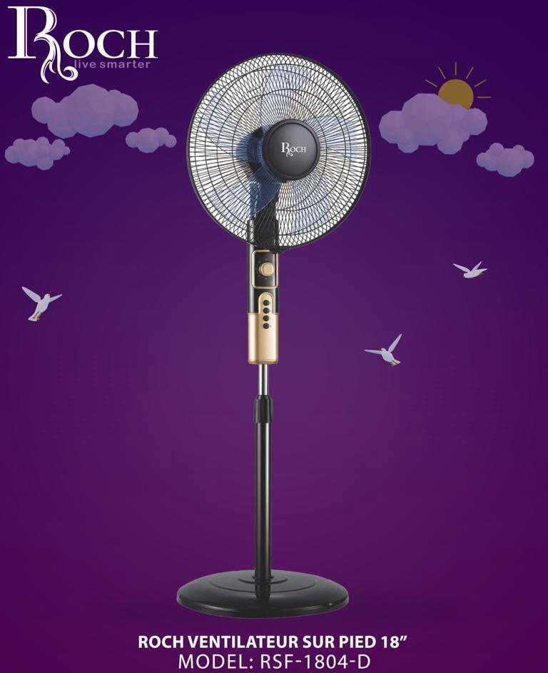 VENTILATEUR ROCH 18'' SUR PIED NOIR DORE